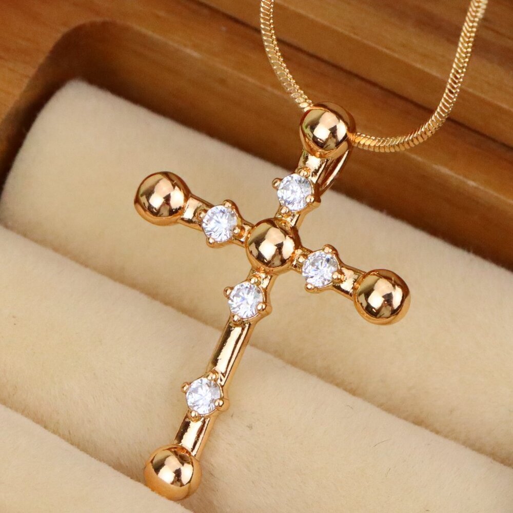 "Stylish Rose Gold Cross Pendant with Crystal Accents, XPPT1836